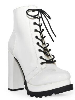 Lace-Up Lug Sole Chunky Block Heel Platform Combat Ankle Booties